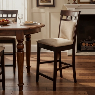 Sunvega Cappuccino Finish Upholstered Counter Height Stools with Cut-Out Backs