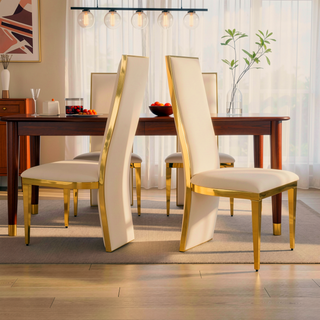 Sunvega Modern High Back PU Dining Chairs Set of 2 with Gold Stainless Steel Frame
