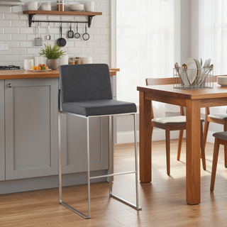 Sunvega Contemporary High Back Barstool with Padded Seat and Backrest in Stainless Steel