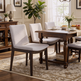 Sunvega Mid-Century Modern Solid Wood Dining Chair Set with Upholstered Fabric