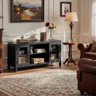 Sunvega MDF and Pine Veneer Sideboard Cabinet with Adjustable Shelves for Living Rooms
