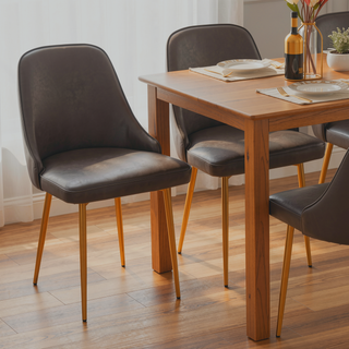 Sunvega Glam Dining Chair with Gold Frame and Grey Faux Leather Cushioned Seat