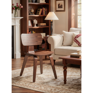 Sunvega Walnut Finish Side Chair with Sleek Minimalist Design and Curved Wooden Legs