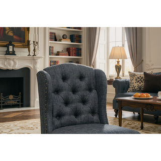 Sunvega Antique Black Finish Wingback Dining Chair with Distressed Details and Nailhead Trim