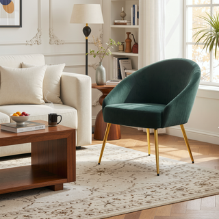 Sunvega Stylish Gold Metal and Green Velvet Upholstered Chair for Living Room