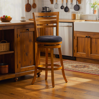Sunvega Espresso Finish Bar Height Swivel Stool with Charcoal Fabric Seat