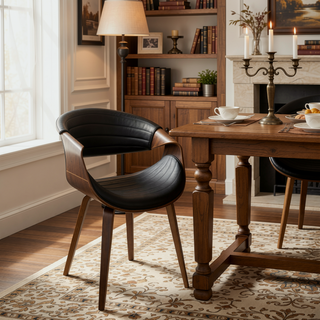 Sunvega Mid-Century Modern Dining Accent Chair with Faux Leather Upholstery and Walnut Wood
