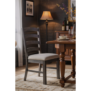 Sunvega Weathered Gray Upholstered Dining Chairs with Rustic Style, Set of 2