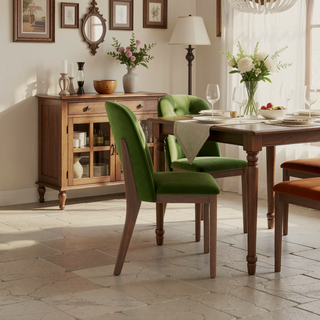 Sunvega Navy Blue Velvet Dining Chair Set of 2 with Solid Wood Legs