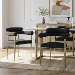 Sunvega Mid-Century Modern Dining Chairs with Boucle Backrest and Brushed Bronze Legs