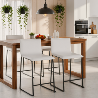 Sunvega Modern Faux Leather and Metal Counter Stool with Footrest for Kitchen Dining