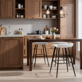 Sunvega Ale Fixed-Height Bar Stool with Upholstered Seat and Black Metal Base