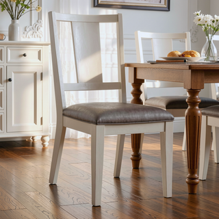 Sunvega White Oak Finish Faceted Panel Back Padded Seat Side Chair 2pc Set