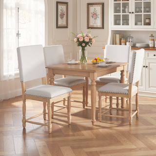 Sunvega Vintage Traditional Upholstered Dining Bench with 6 Solid Wood Legs Natural