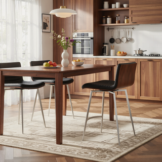 Sunvega Mason Contemporary Swivel Counter Stool with Walnut Wood Back and Tufted Faux Leather Seat