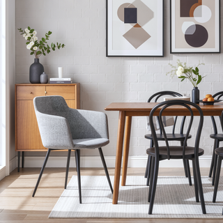Sunvega Industrial Black Metal and Grey Noise Fabric Upholstered Dining Chair