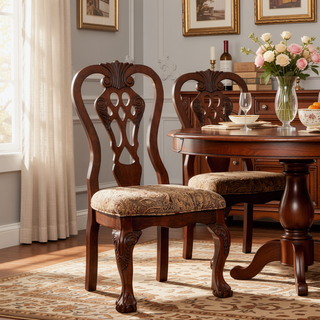 Sunvega Brown Cherry Padded Fabric Dining Chairs Set of 2 Side Chairs