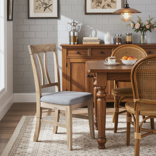 Sunvega Country-Inspired Solid Wood Dining Table with Metal Stretchers Seats 6