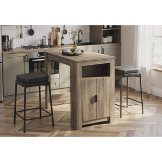 Sunvega Set Of 2 Black Leather Look Backless Barstools With Padded Seats And Footrest