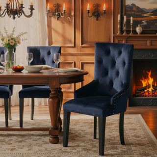 Sunvega Dark Navy Velvet Tufted Back Arm Chair with Sloped Armrests for Comfort