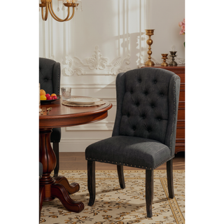 Sunvega Rustic Style Antique Black And Gray Finish 2pc Side Chair With Button Tufted