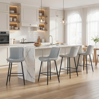 Sunvega Faux Leather Counter Stools Set of 2 with Metal Legs for Kitchen and Dining Room