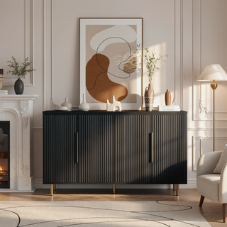 Sunvega Modern Fluted Sideboard with Adjustable Shelves for Living Room Storage