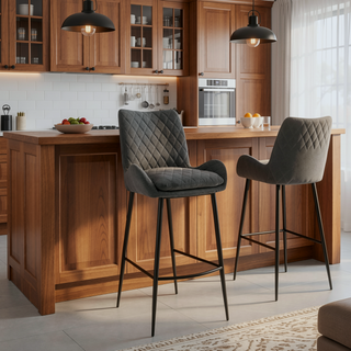 Sunvega 26 Inch Counter Height Bar Stool in Charcoal Fabric and Black Finish