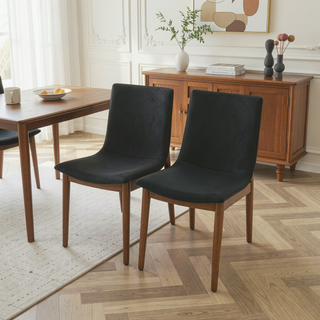 Sunvega Mid-Century Modern Vegan Leather Dining Chairs with Walnut Finish Set of 2