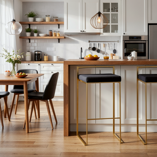 Sunvega Gold and Black Velvet Fully Welded Stackable Padded Barstool Set of 2