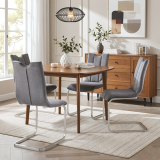 Sunvega Set of Two Gray Fabric Dining Room Accent Chairs with Sturdy Sled Base