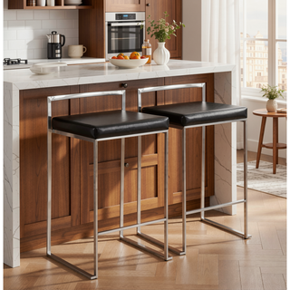 Sunvega Contemporary Black Faux Leather Upholstered Stackable Counter Stool Set