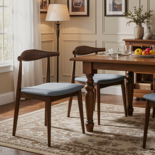 Sunvega Mid-Century Modern Dining Chairs Set of 2 with Grey Fabric and Walnut Wood Legs