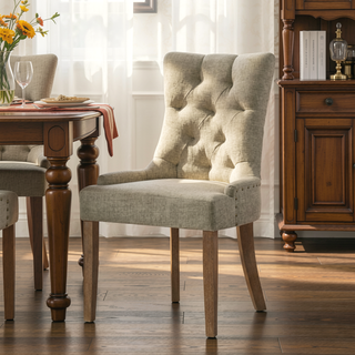 Sunvega Beige and Salvaged Oak Tufted Back Parson Side Chairs Set of 2