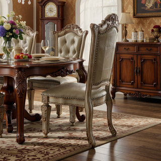 Sunvega Bone and Gold Patina Side Chair with Nailhead Trim and Floral Motif
