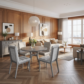 Sunvega Walnut Finish Modern Dining Chairs with Linen Blend Upholstery Set of 2