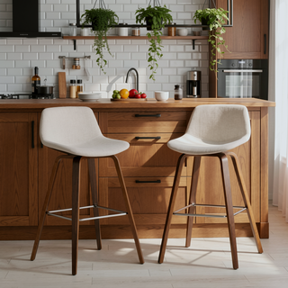 Sunvega Mid Century Modern Bentwood Counter Bar Stools Set of 2 with Chrome Footrest