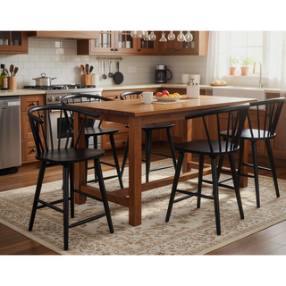 Sunvega Black Contemporary Spindle Back Counter Height Stool Chair Set
