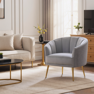 Sunvega Tania Pleated Waves Contemporary Glam Accent Chair with Gold Metal Legs