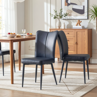 Sunvega Modern Black PU Chairs with Vertical Stripe Design and Metal Legs Set of Two