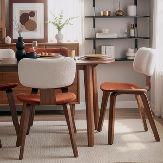 Sunvega Modern Upholstered Back Boucle Side Chair with Walnut Legs Set of 2
