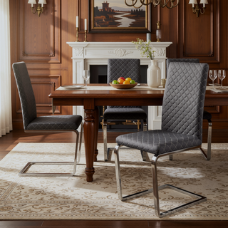 Sunvega Sleek Contemporary Style Gray Faux Leather Side Chairs with Chrome Metal Finish