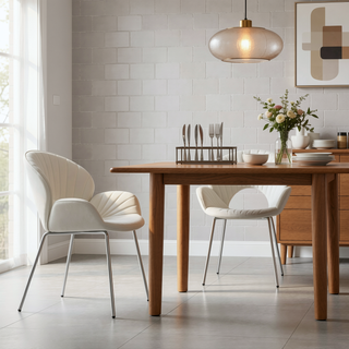 Sunvega Modern Design White Velvet Fabric Dining Chairs Set of 2 With Silver Legs