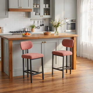 Sunvega Modern Upholstered Fabric Bar Stools Set of 2 with Black Metal Legs for Kitchen Island
