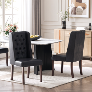 Sunvega Contemporary Tufted Dining Chairs with High Back and Birch Wood Legs