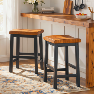 Sunvega Walnut Wood Saddle Counter Stool for Indoor Serving Area 24" H