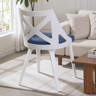 Sunvega White Textured Wood and Blue Fabric Charlotte Farmhouse Chair Set of 2