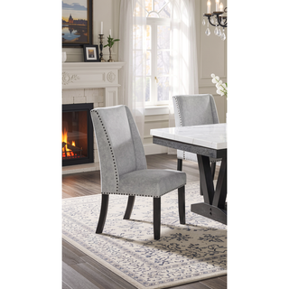 Sunvega Modern Light Gray Finish Wing Back Dining Chair with Cushioned Seat and Nailhead Trim