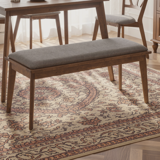 Sunvega Upholstered Dining Bench with Walnut Finish and Flat Tapered Legs