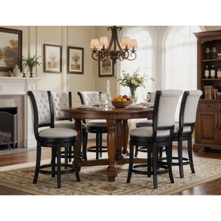 Sunvega Contemporary Black Frame Fabric Upholstery Swivel Pub Stools with Footrest